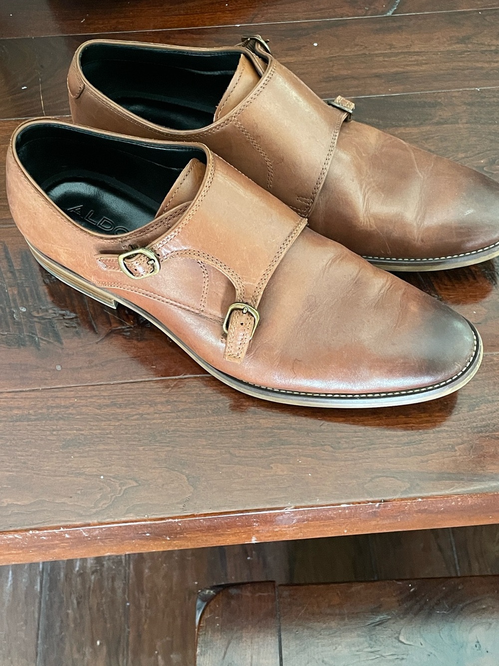 Aldo Men's Leather Double Monk Strap dress Shoes Men’s 10.5 Used Good Condition